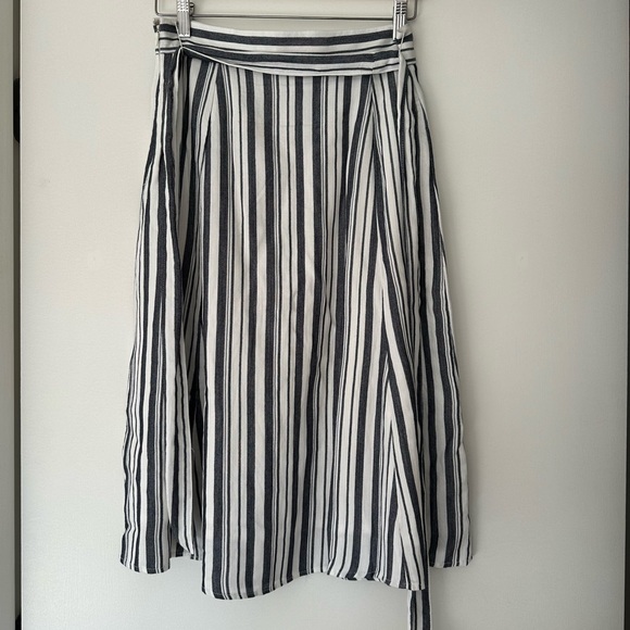 Loft Navy + White Striped Midi Skirt with Belt - Picture 4 of 8